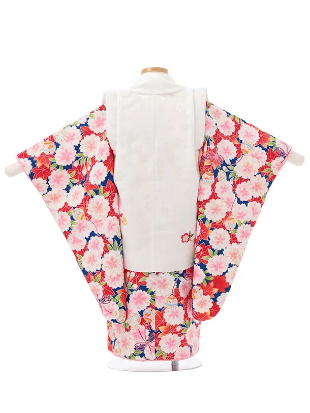 七五三レンタル(3歳女児被布)S198 白×青地 桜 鈴