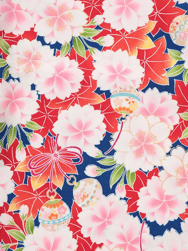 七五三レンタル(3歳女児被布)S198 白×青地 桜 鈴