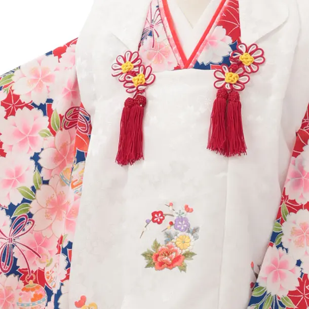 七五三レンタル(3歳女児被布)S198 白×青地 桜 鈴
