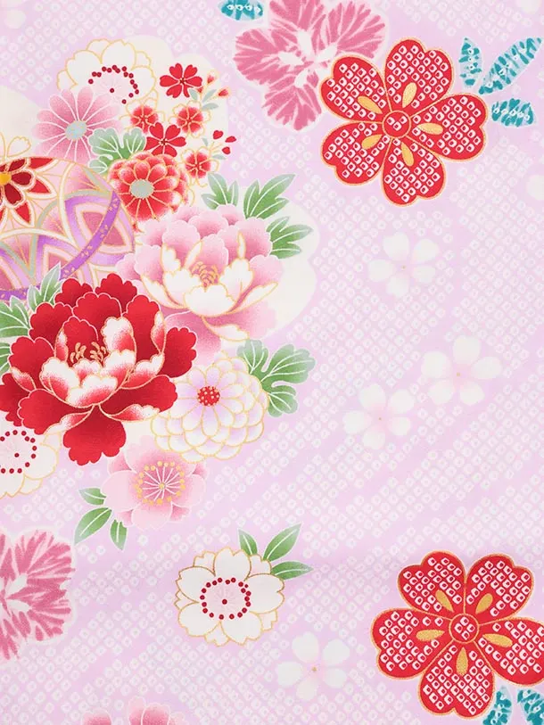 七五三レンタル(3歳女児被布)S203 赤×ピンク 桜 鞠 牡丹