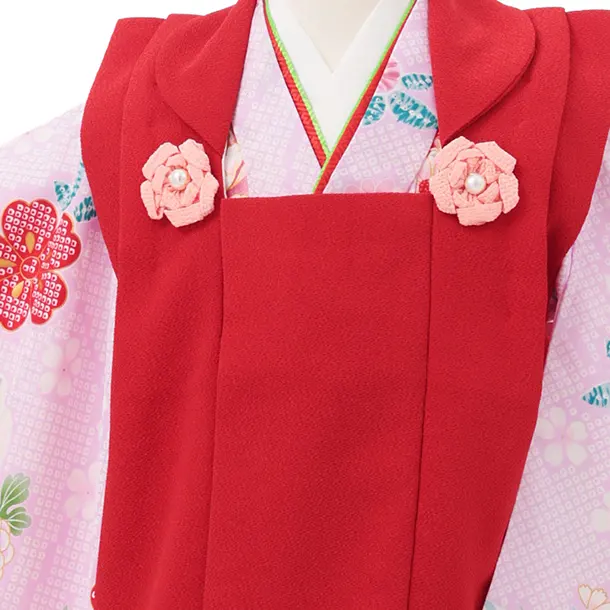 七五三レンタル(3歳女児被布)S203 赤×ピンク 桜 鞠 牡丹