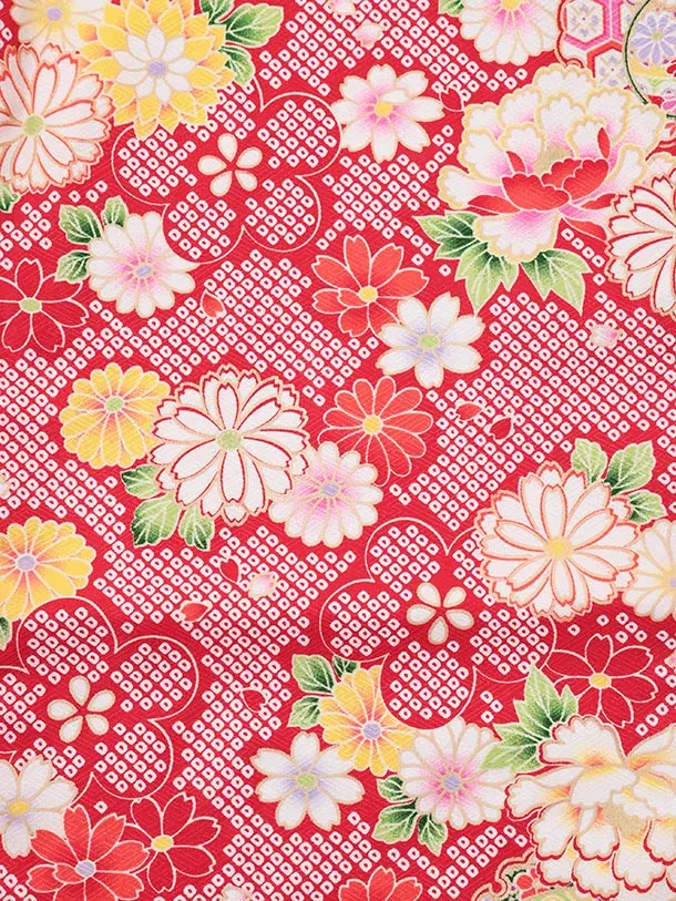 七五三レンタル(3歳女児被布)S204 白ぼかしピンク×赤地  牡丹 菊
