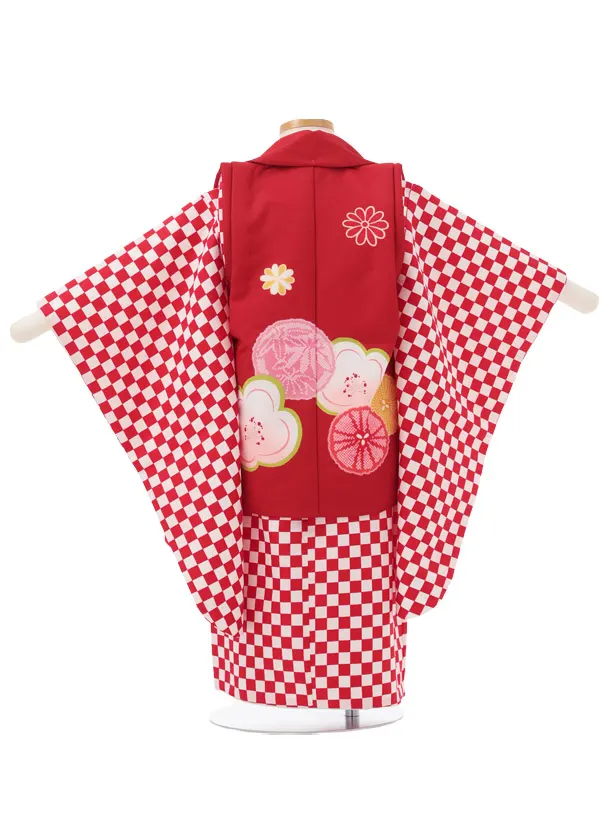 七五三レンタル(3歳女児被布)S205 赤×赤白 市松
