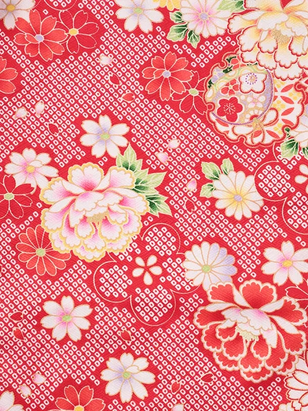 七五三レンタル(3歳女児被布)S206 うすピンク刺繍花丸×赤