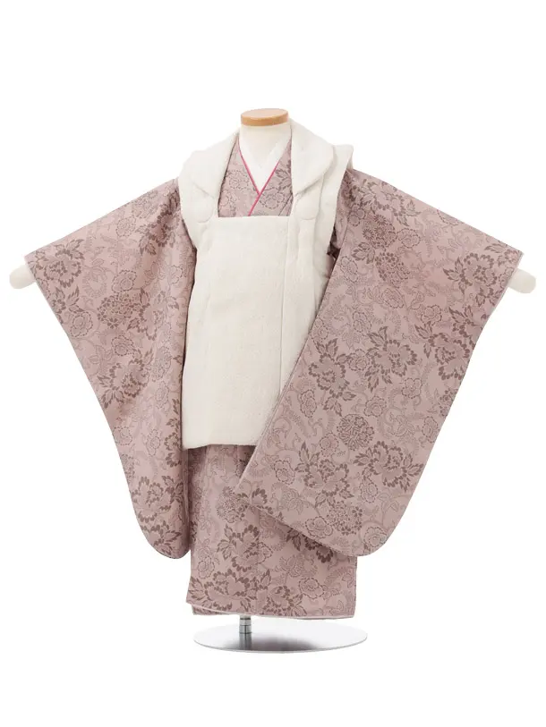 七五三レンタル(3歳女児被布)S210 オフホワイト×ピンクパープル 洋花