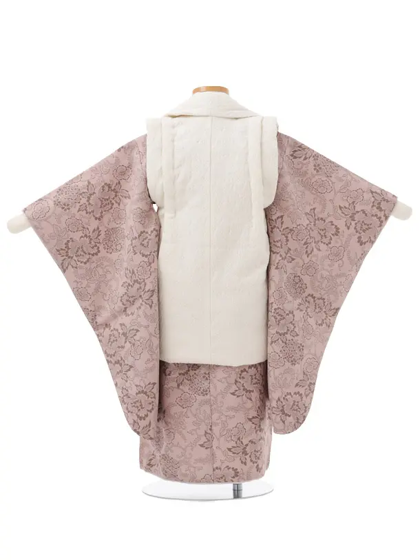 七五三レンタル(3歳女児被布)S210 オフホワイト×ピンクパープル 洋花