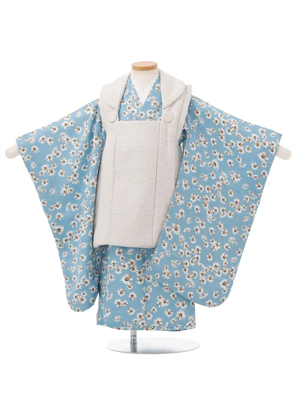 七五三レンタル(3歳女児被布)S211 ベージュ×水色 小花