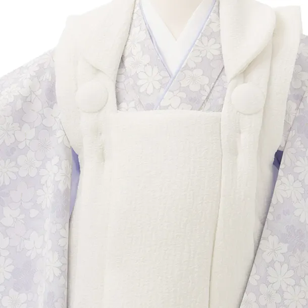 七五三レンタル(3歳女児被布)S216 オフホワイト×薄パープルグレー 小花