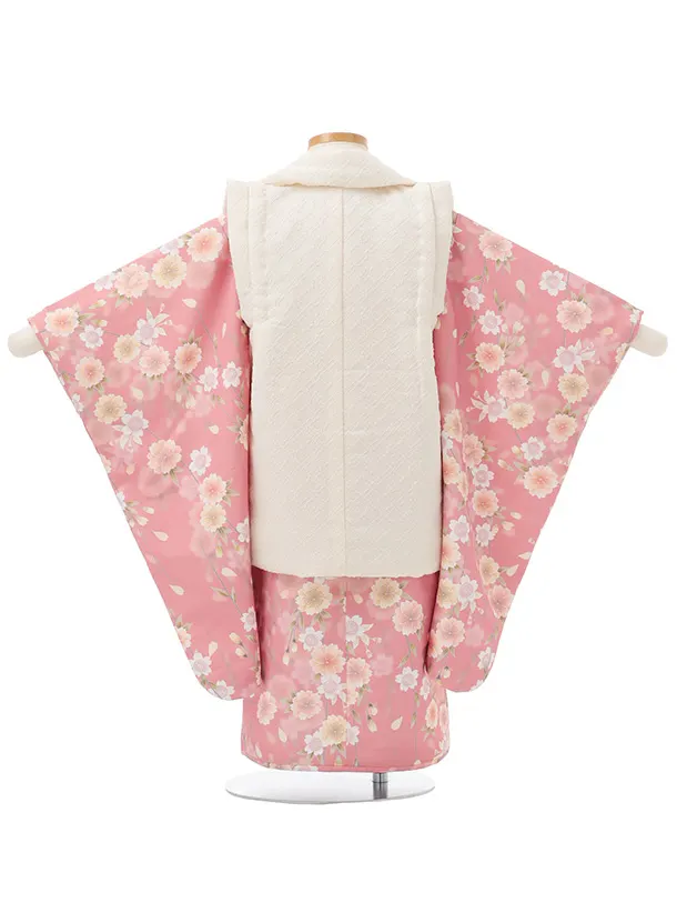 七五三レンタル(3歳女児被布)S218 オフホワイト × ピンク 桜