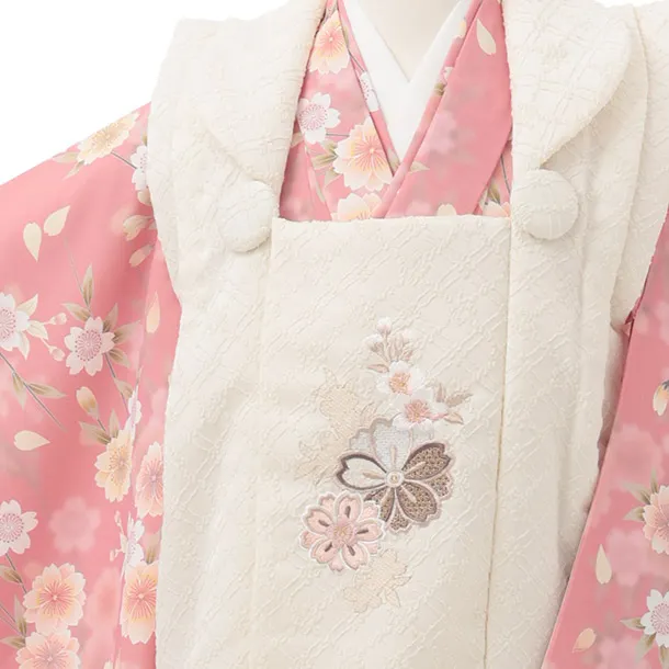 七五三レンタル(3歳女児被布)S218 オフホワイト × ピンク 桜