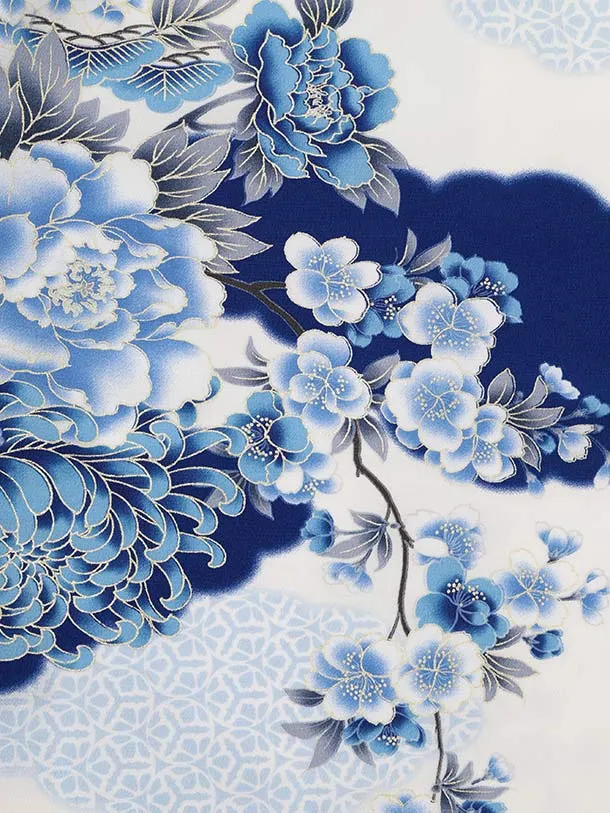 七五三(3歳女児被布)S227 JAPAN STYLE 白×青 ねじり梅に花