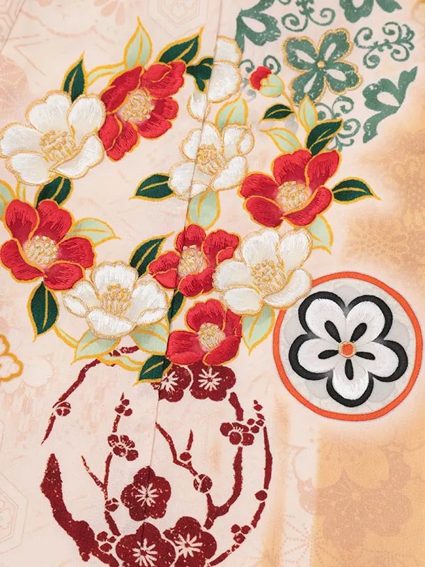 七五三(3歳女児被布)S231 TOREMORY 小豆色片身替り×椿 花丸紋