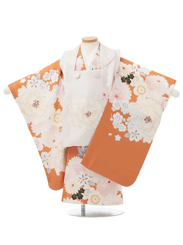 七五三レンタル(3歳女児被布)S232 ぷちぷり オフホワイト×テラコッタ 芍薬