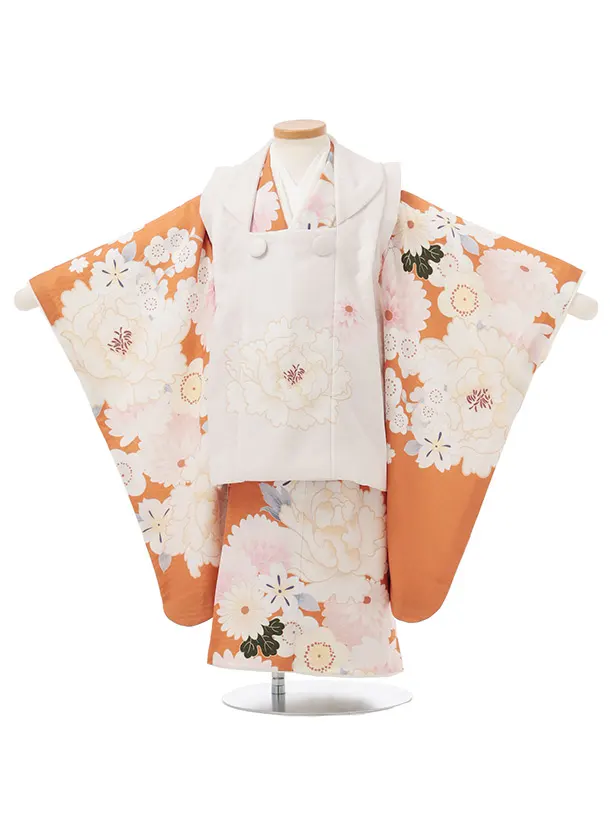 七五三レンタル(3歳女児被布)S232 ぷちぷり オフホワイト×テラコッタ 芍薬