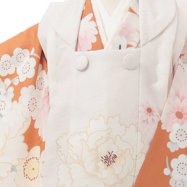 七五三レンタル(3歳女児被布)S232 ぷちぷり オフホワイト×テラコッタ 芍薬
