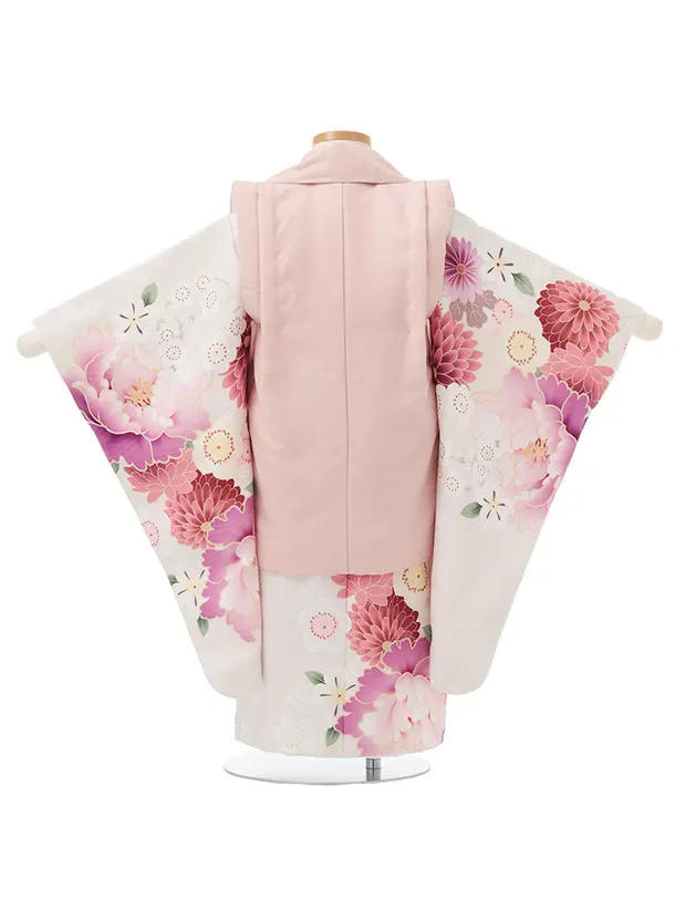 七五三レンタル(3歳女児被布)S233 ぷちぷり ピンク×淡ベージュ 芍薬