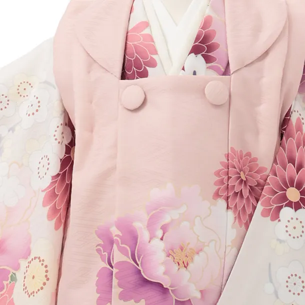 七五三レンタル(3歳女児被布)S233 ぷちぷり ピンク×淡ベージュ 芍薬