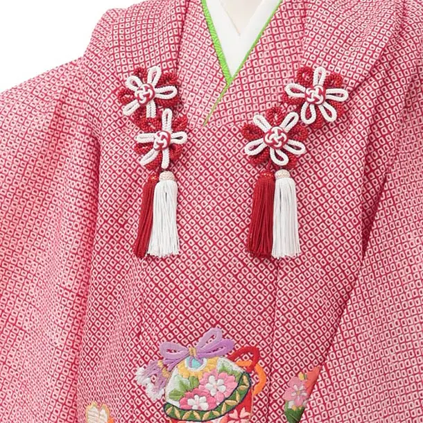 七五三レンタル(3歳女児被布)S234 【正絹】赤 絞り刺繍鈴