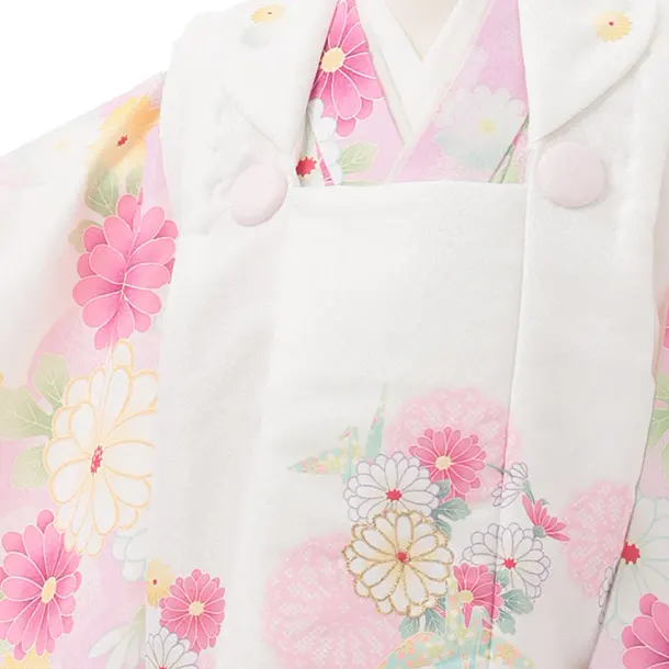 七五三レンタル(3歳女児被布)S238 オフホワイト × ピンク 市松 菊