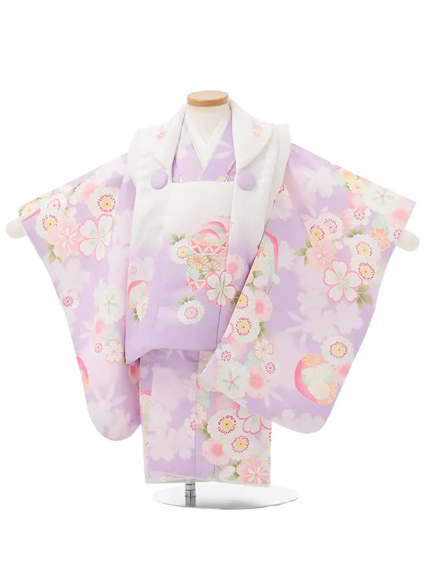 七五三レンタル(2歳女被布)S241 白ぼかし パープル × 桜