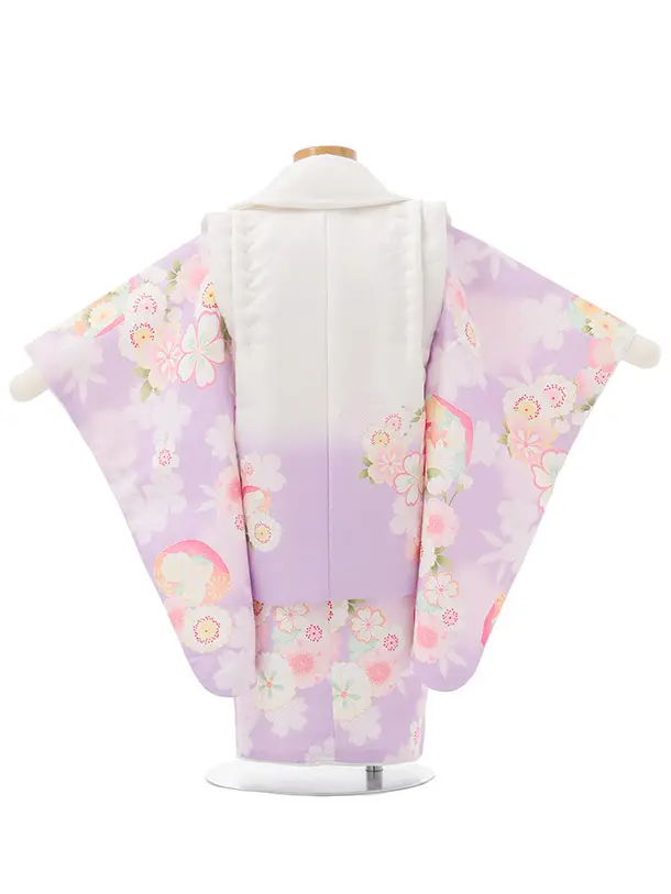 七五三レンタル(2歳女被布)S241 白ぼかし パープル × 桜