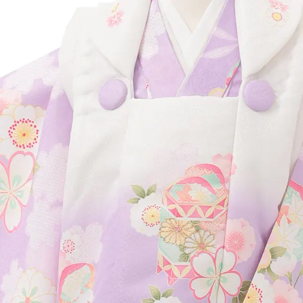 七五三レンタル(2歳女被布)S241 白ぼかし パープル × 桜