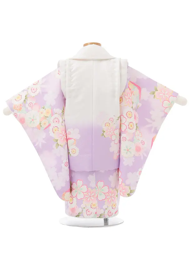 七五三レンタル(2歳女被布)S242 白ぼかし パープル × 桜