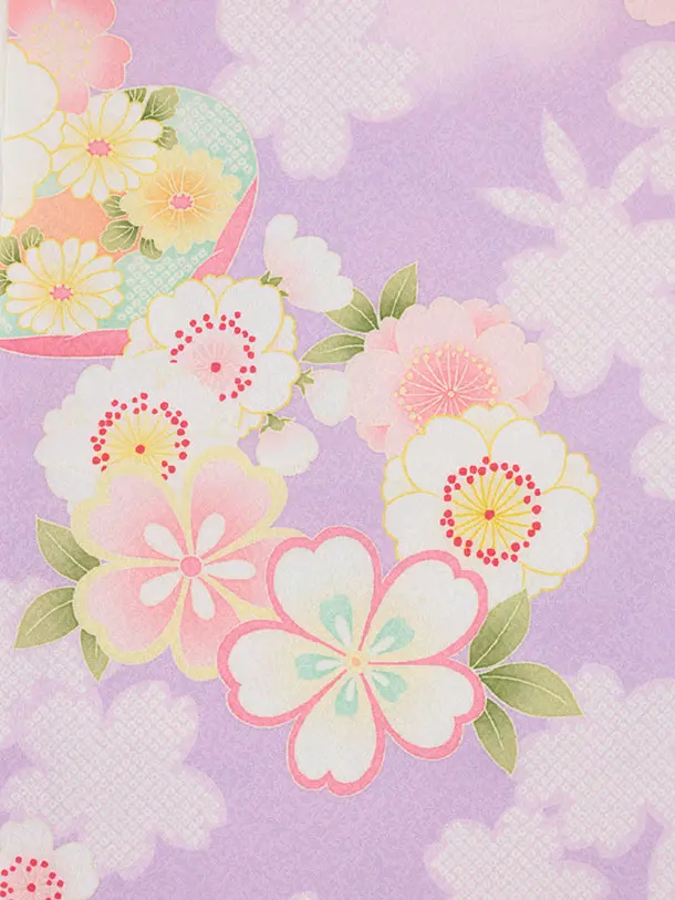 七五三レンタル(2歳女被布)S242 白ぼかし パープル × 桜