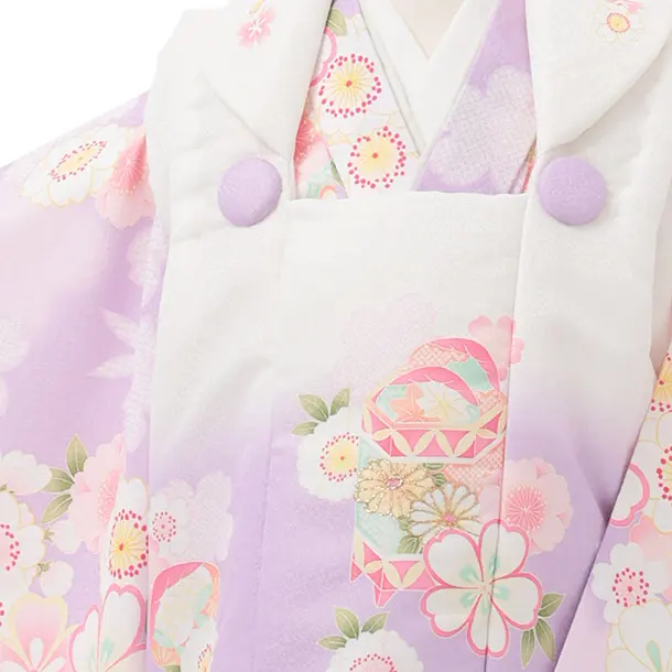 七五三レンタル(2歳女被布)S242 白ぼかし パープル × 桜