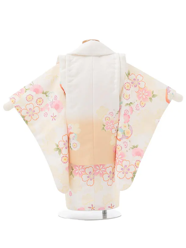 七五三レンタル(2歳女被布)S243 白ぼかし オレンジ × 桜