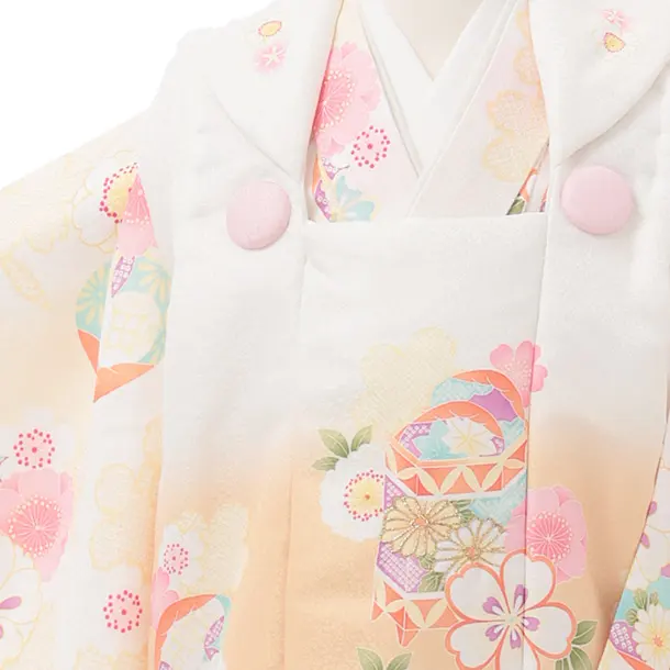 七五三レンタル(2歳女被布)S243 白ぼかし オレンジ × 桜