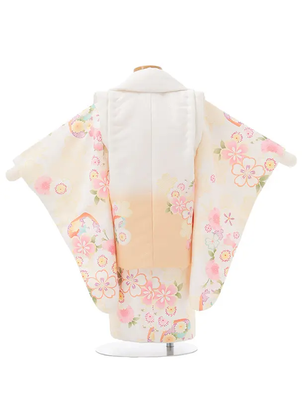 七五三レンタル(2歳女被布)S244 白ぼかし オレンジ × 桜