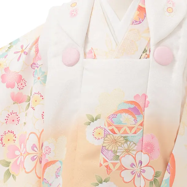 七五三レンタル(2歳女被布)S244 白ぼかし オレンジ × 桜