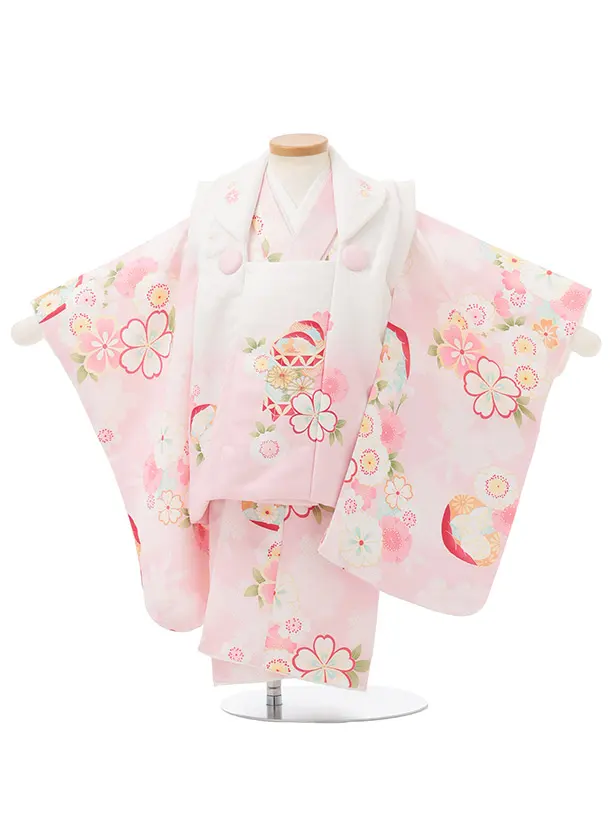 七五三レンタル(2歳女被布)S245 白ぼかし ピンク × 桜