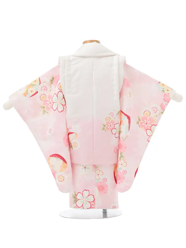 七五三レンタル(2歳女被布)S245 白ぼかし ピンク × 桜