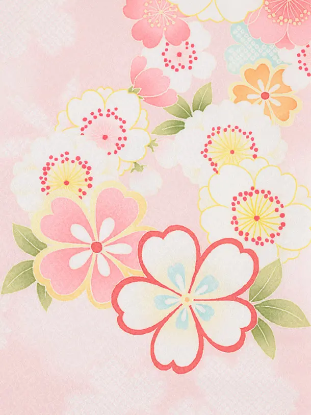 七五三レンタル(2歳女被布)S245 白ぼかし ピンク × 桜