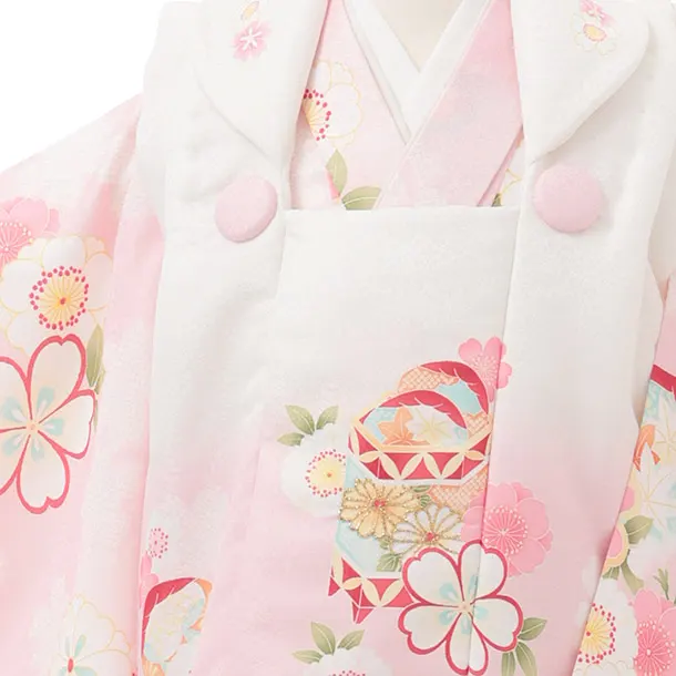 七五三レンタル(2歳女被布)S245 白ぼかし ピンク × 桜