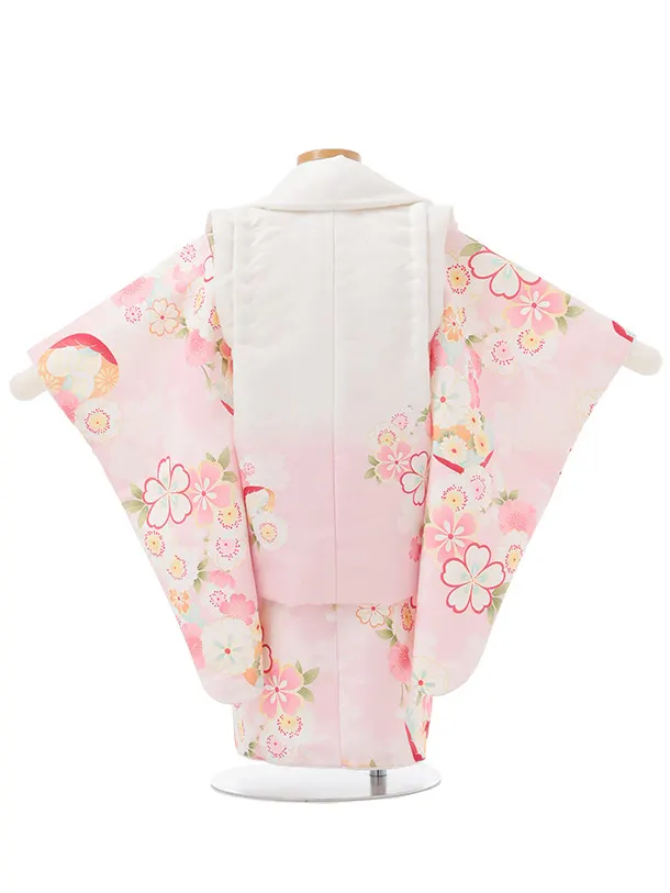 七五三レンタル(2歳女被布)S246 白ぼかし ピンク × 桜
