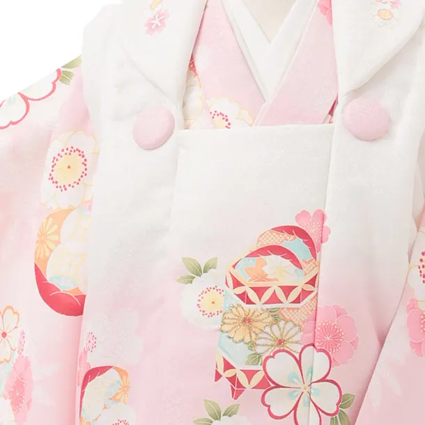 七五三レンタル(2歳女被布)S246 白ぼかし ピンク × 桜
