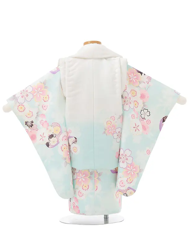 七五三レンタル(2歳女被布)S248 白ぼかし ミントブルー× 桜