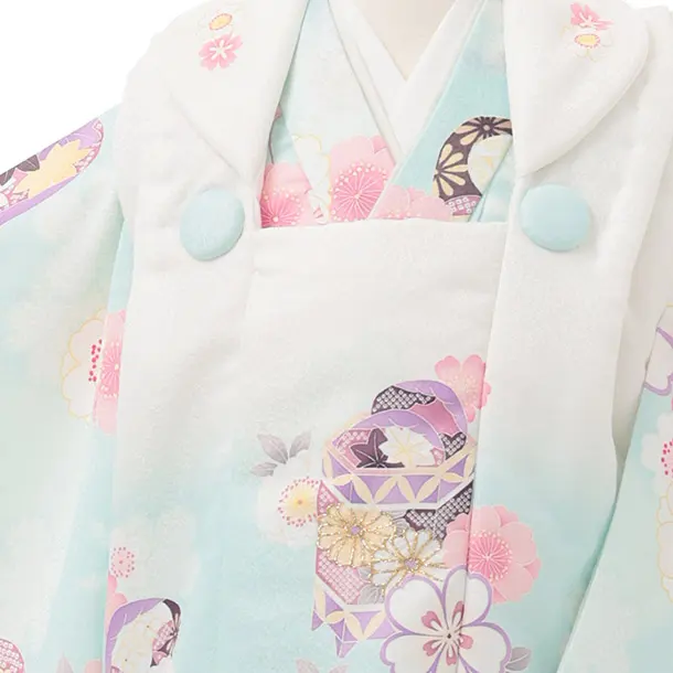 七五三レンタル(2歳女被布)S248 白ぼかし ミントブルー× 桜