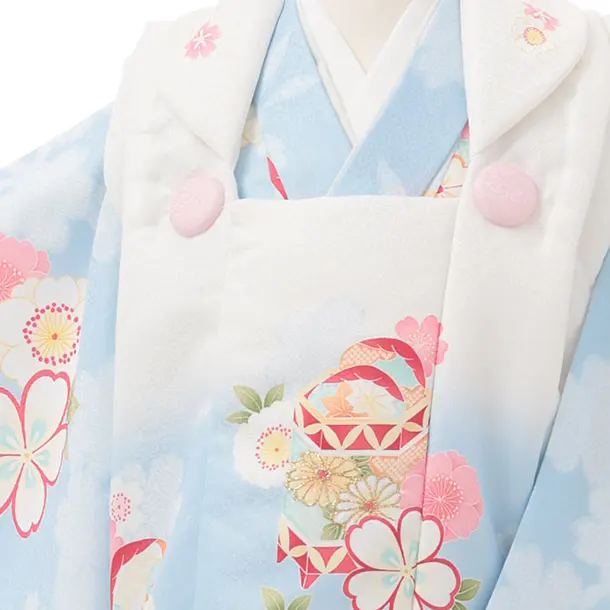 七五三レンタル(2歳女被布)S249 白ぼかし 水色 × 桜