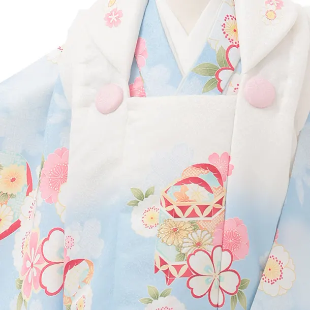 七五三レンタル(2歳女被布)S250 白ぼかし 水色 × 桜