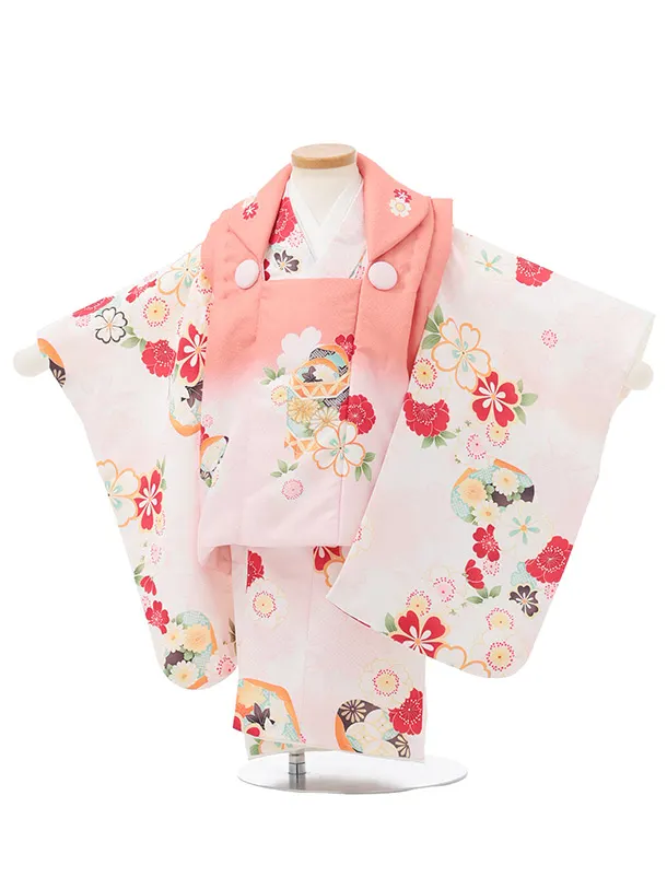 七五三レンタル(2歳女被布)S251 ピンクぼかし × 桜
