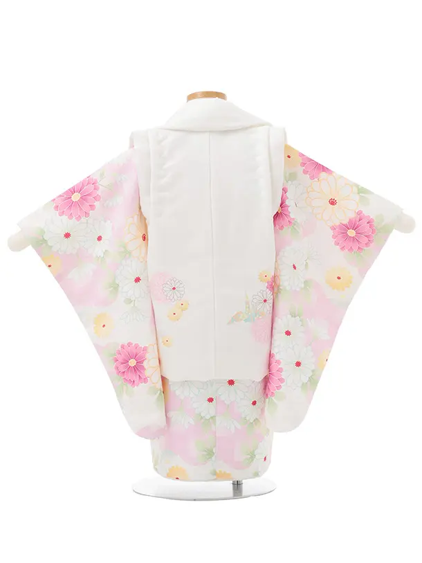 七五三レンタル(2歳女被布)S255 オフホワイト × ピンク 市松菊