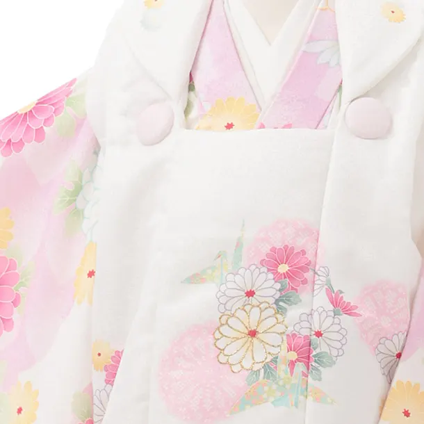 七五三レンタル(2歳女被布)S255 オフホワイト × ピンク 市松菊