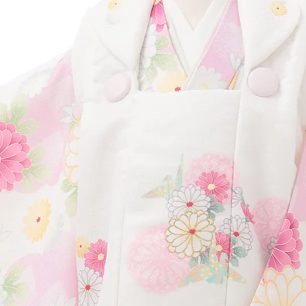 七五三レンタル(2歳女被布)S256 オフホワイト × ピンク 市松菊