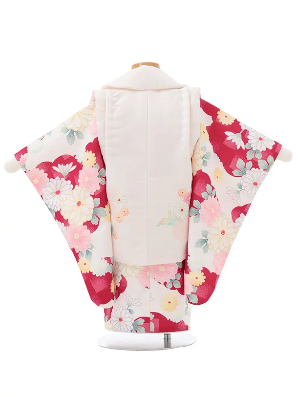 七五三レンタル(2歳女被布)S257 白 × 紅色 市松菊