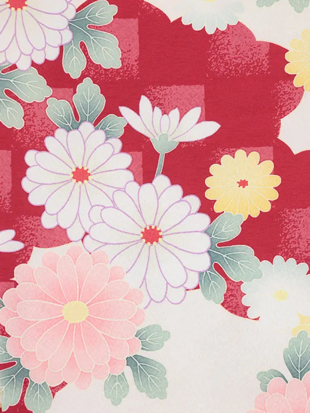 七五三レンタル(2歳女被布)S257 白 × 紅色 市松菊
