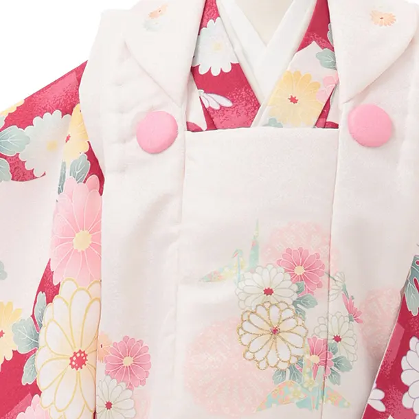 七五三レンタル(2歳女被布)S257 白 × 紅色 市松菊